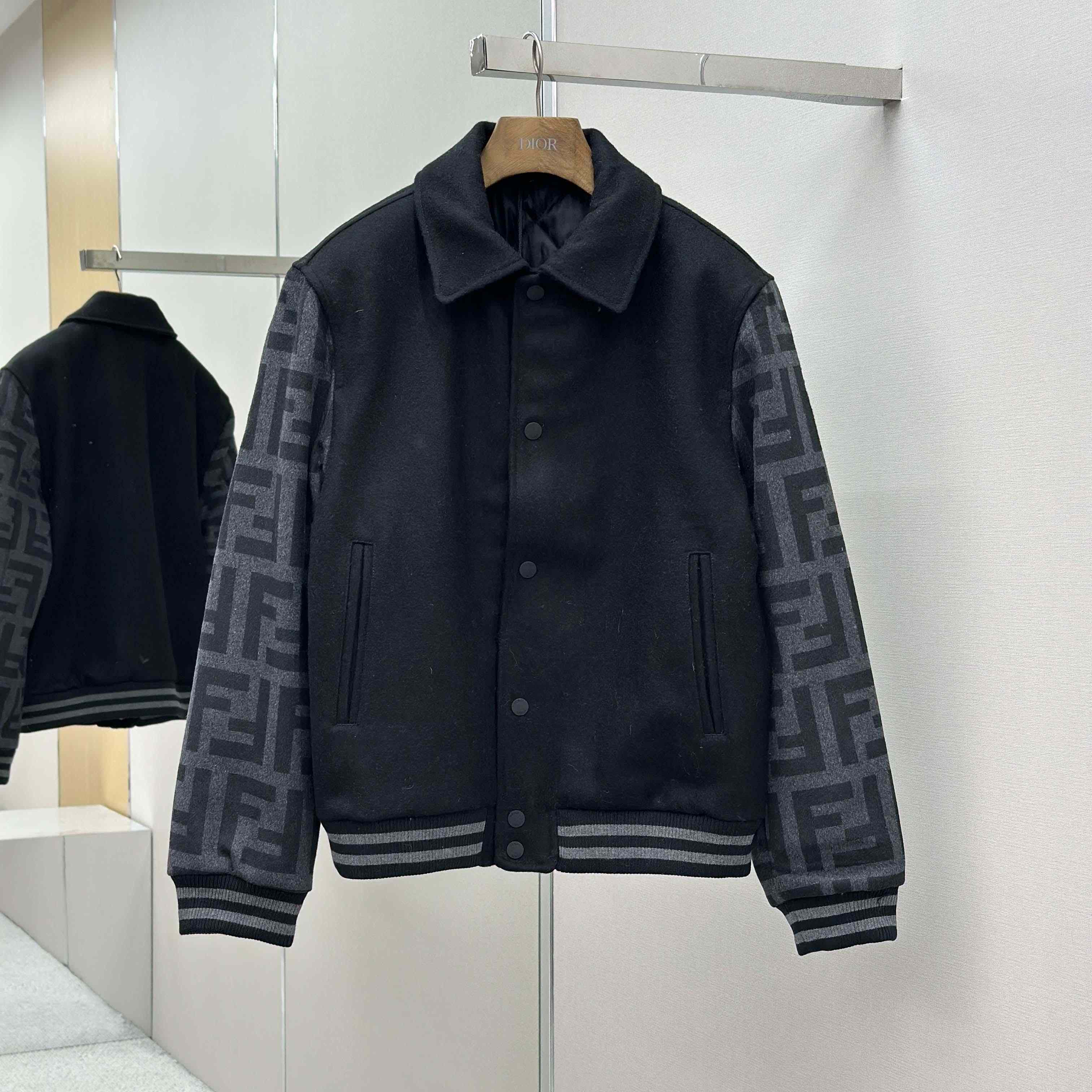 Fendi Black Wool Bomber Jacket - EUR FASHION