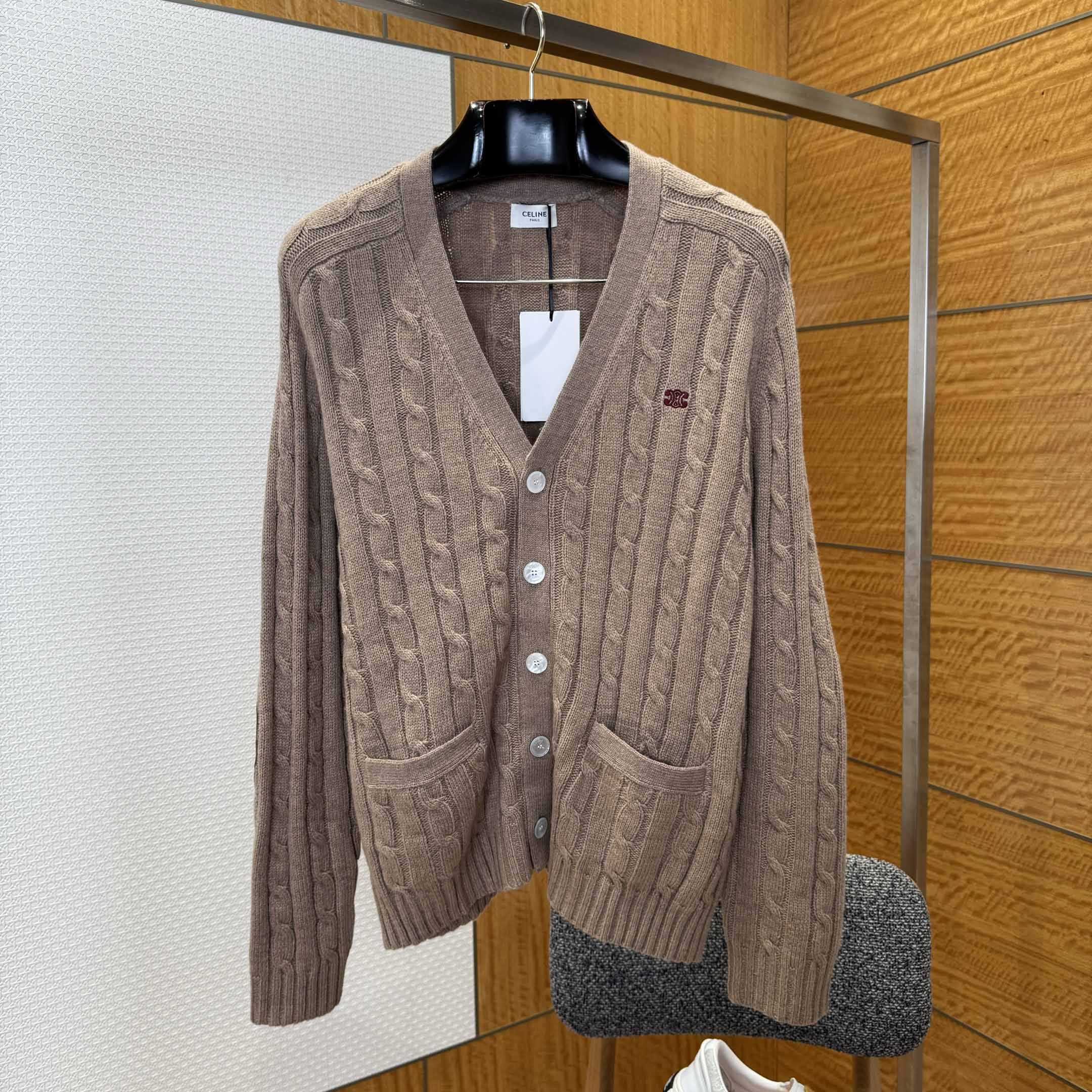 Celine Triomphe Cardigan In Cable-Knit Cashmere - EUR FASHION