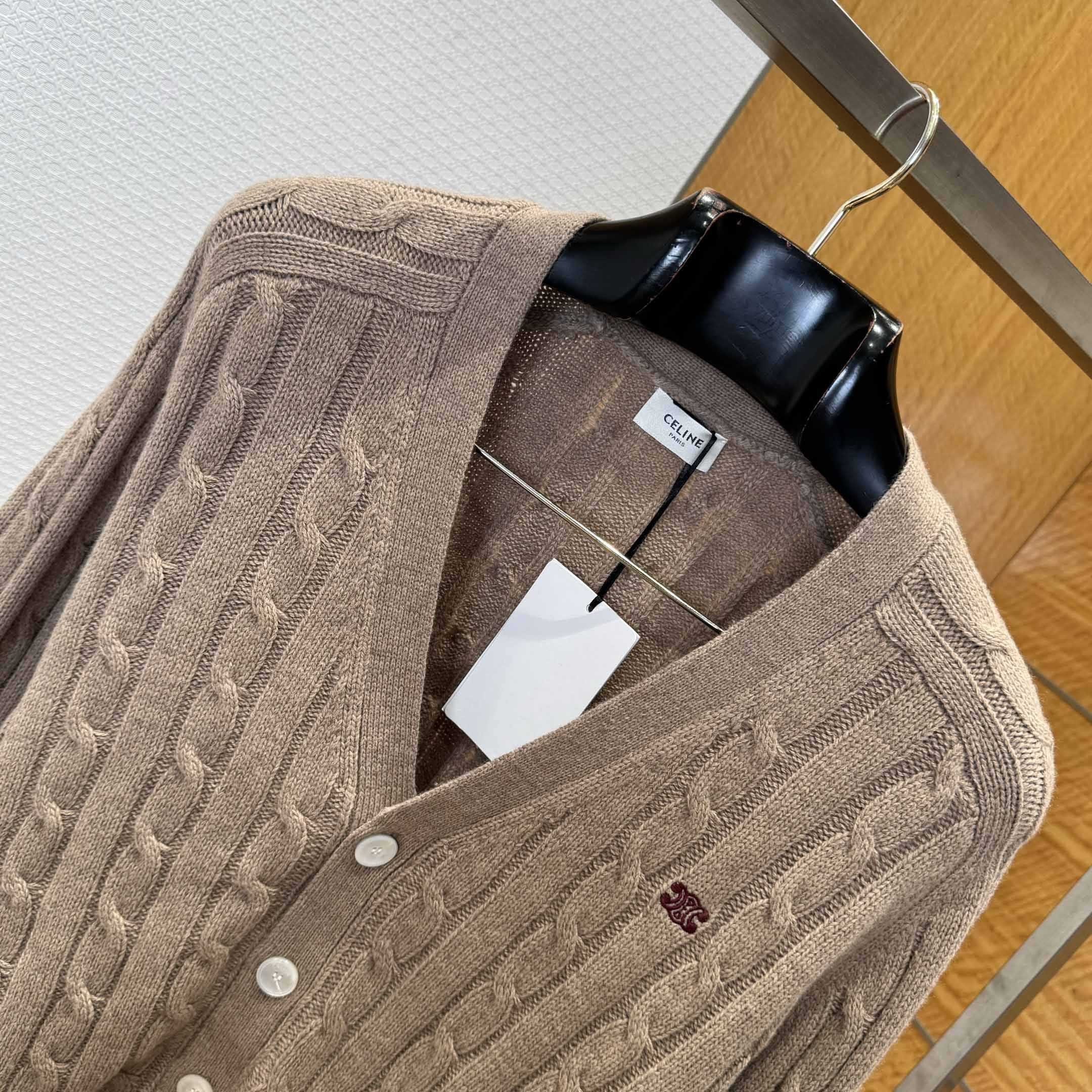 Celine Triomphe Cardigan In Cable-Knit Cashmere - EUR FASHION