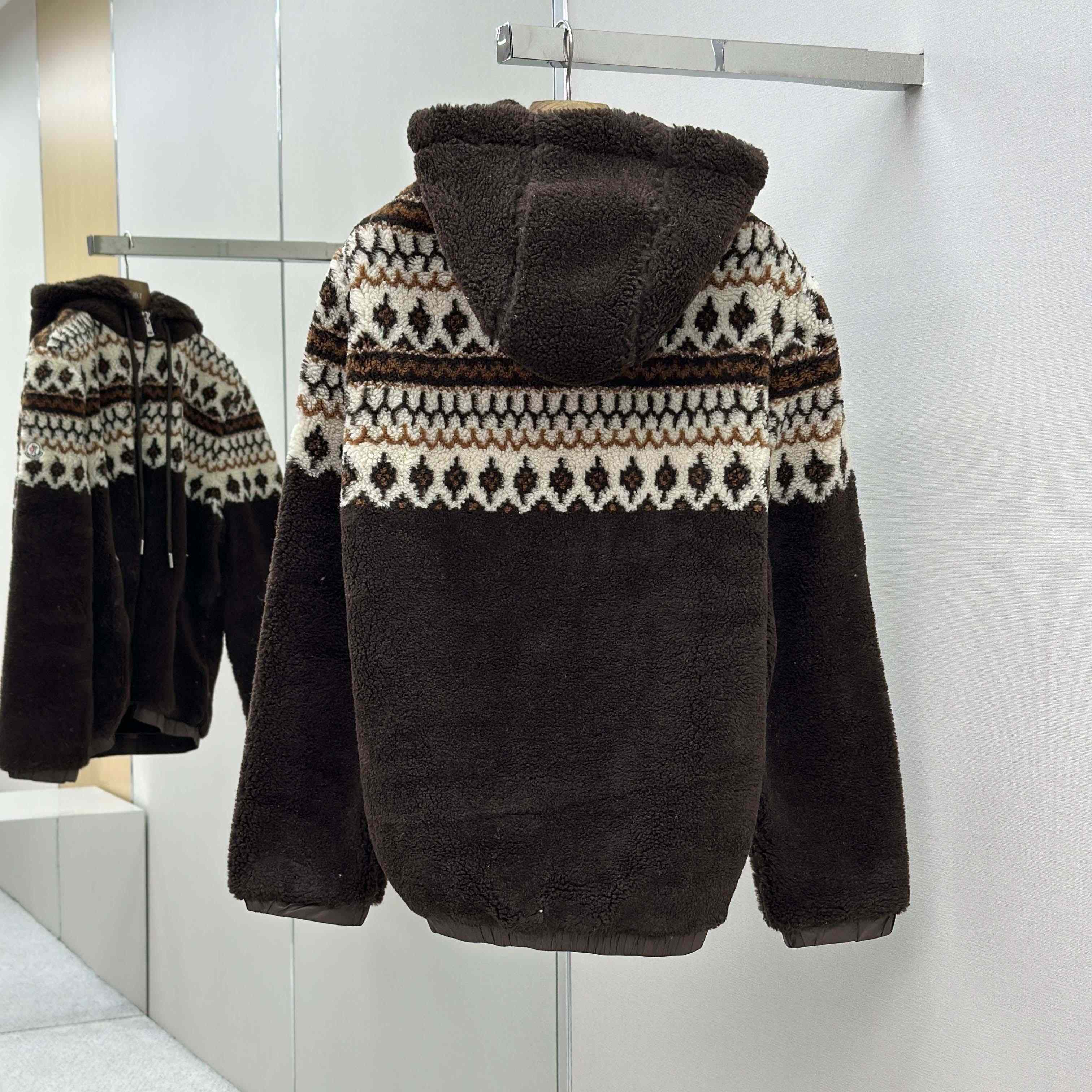 Moncler Geometric Jacquard Wool Blend Hoodie - EUR FASHION