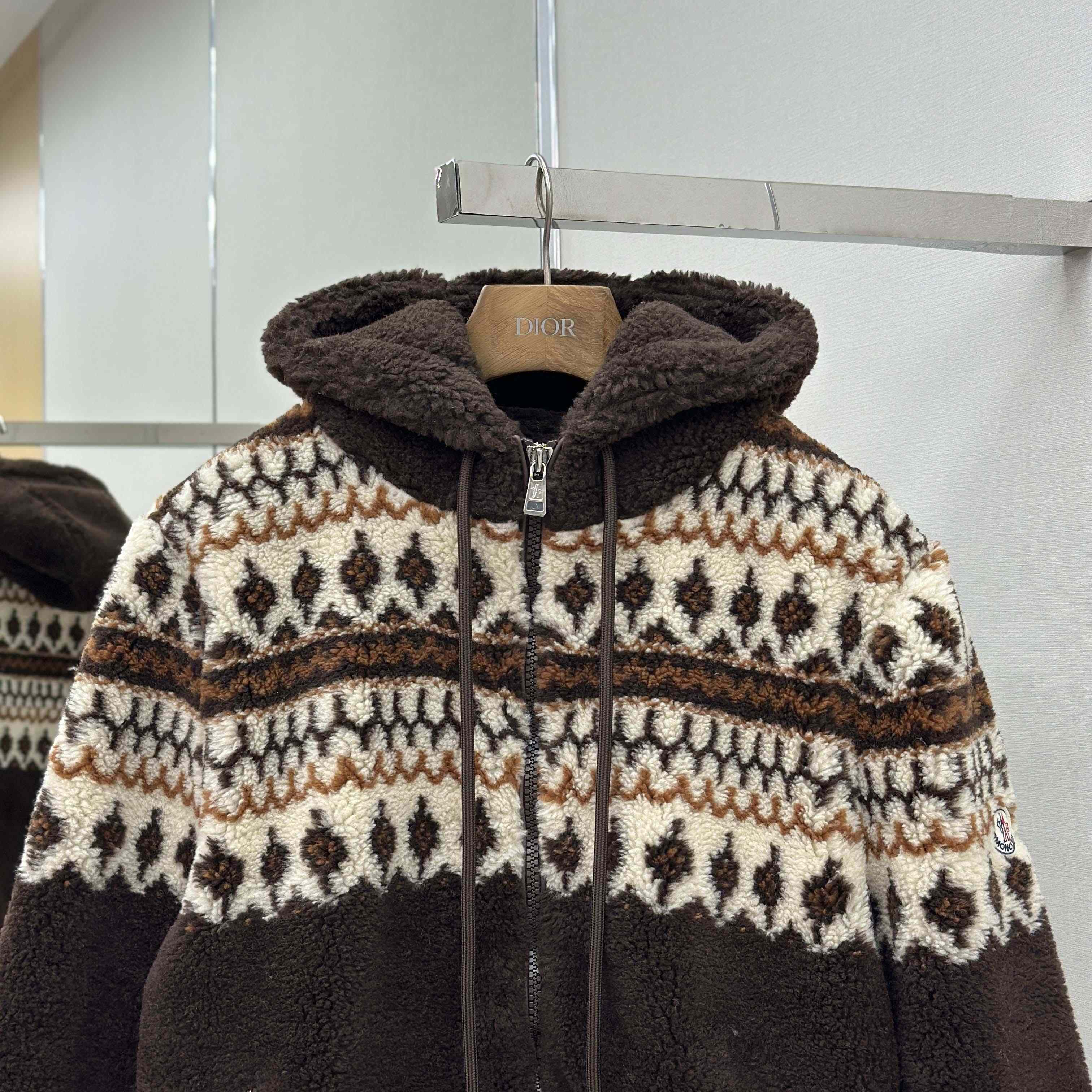 Moncler Geometric Jacquard Wool Blend Hoodie - EUR FASHION