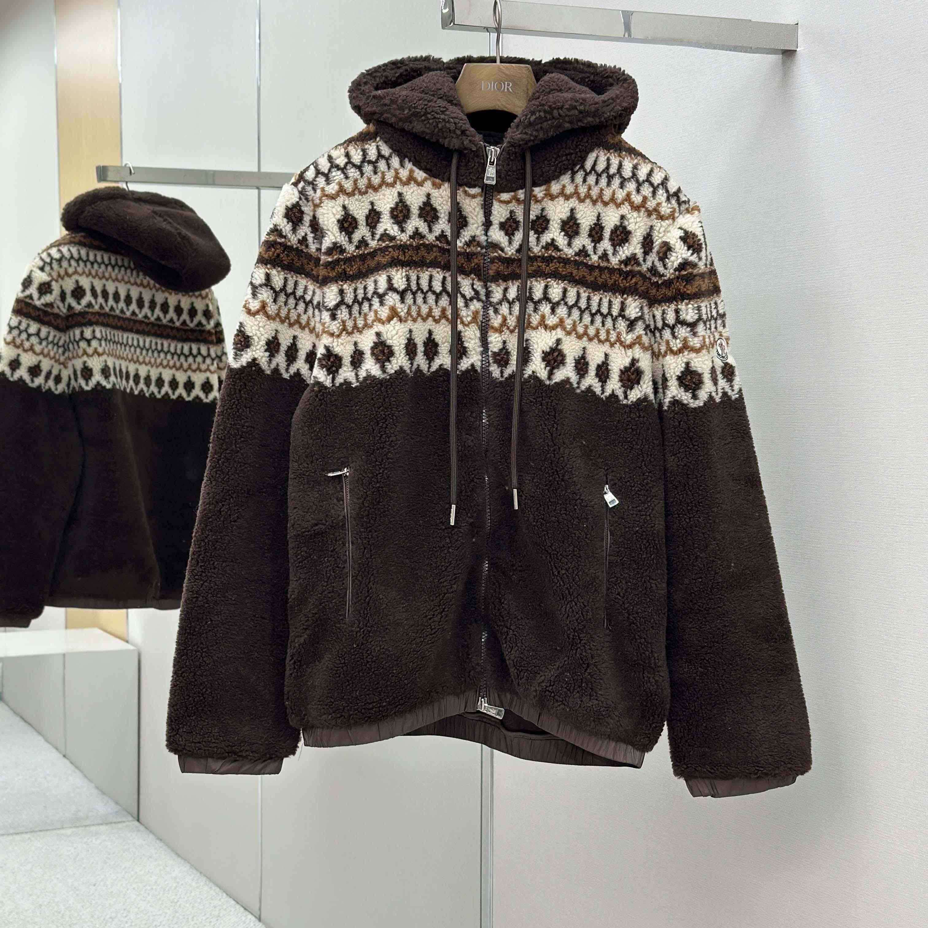 Moncler Geometric Jacquard Wool Blend Hoodie - EUR FASHION