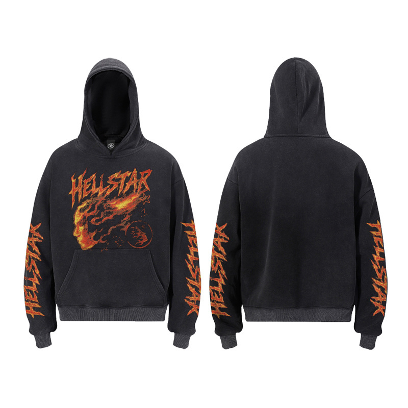 Hellstar Blazing Flame Washed Hoodie  - EUR FASHION