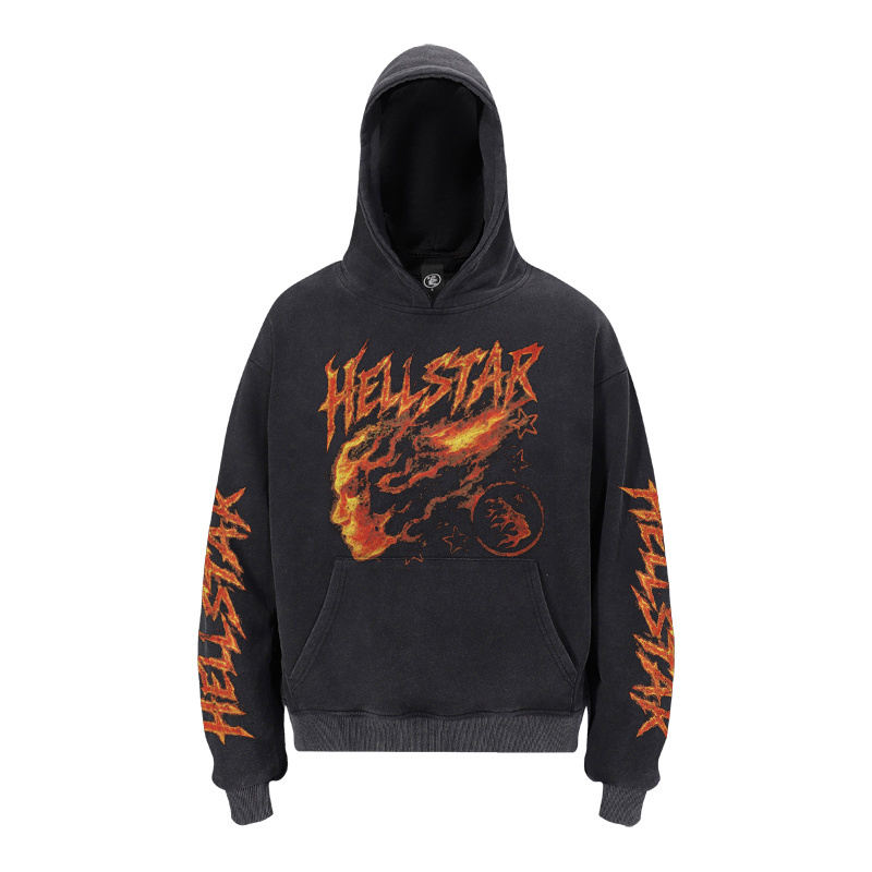 Hellstar Blazing Flame Washed Hoodie  - EUR FASHION