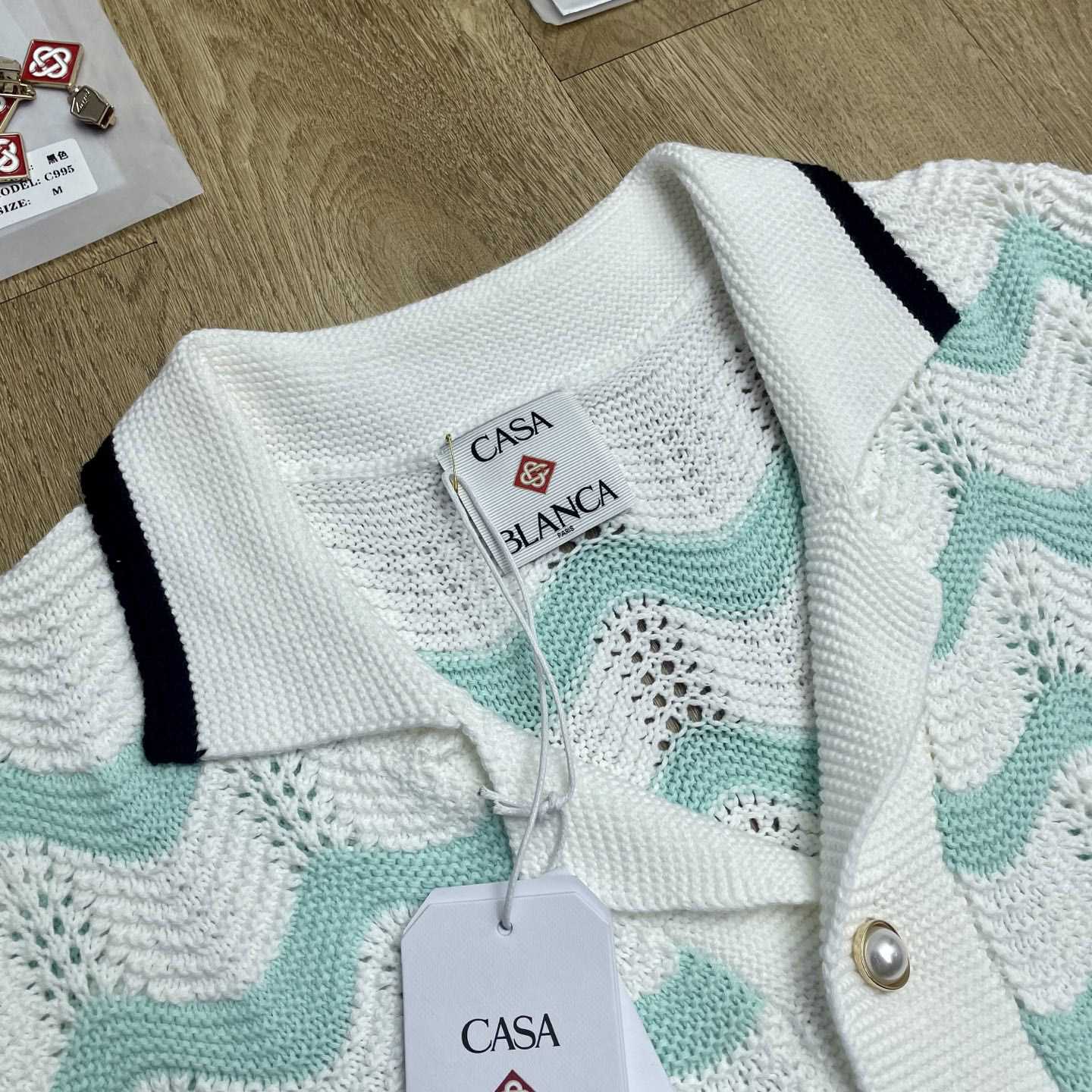 Casablanca Gradient Wave Cotton Crochet Short Sleeve Shirt   D0110 - EUR FASHION