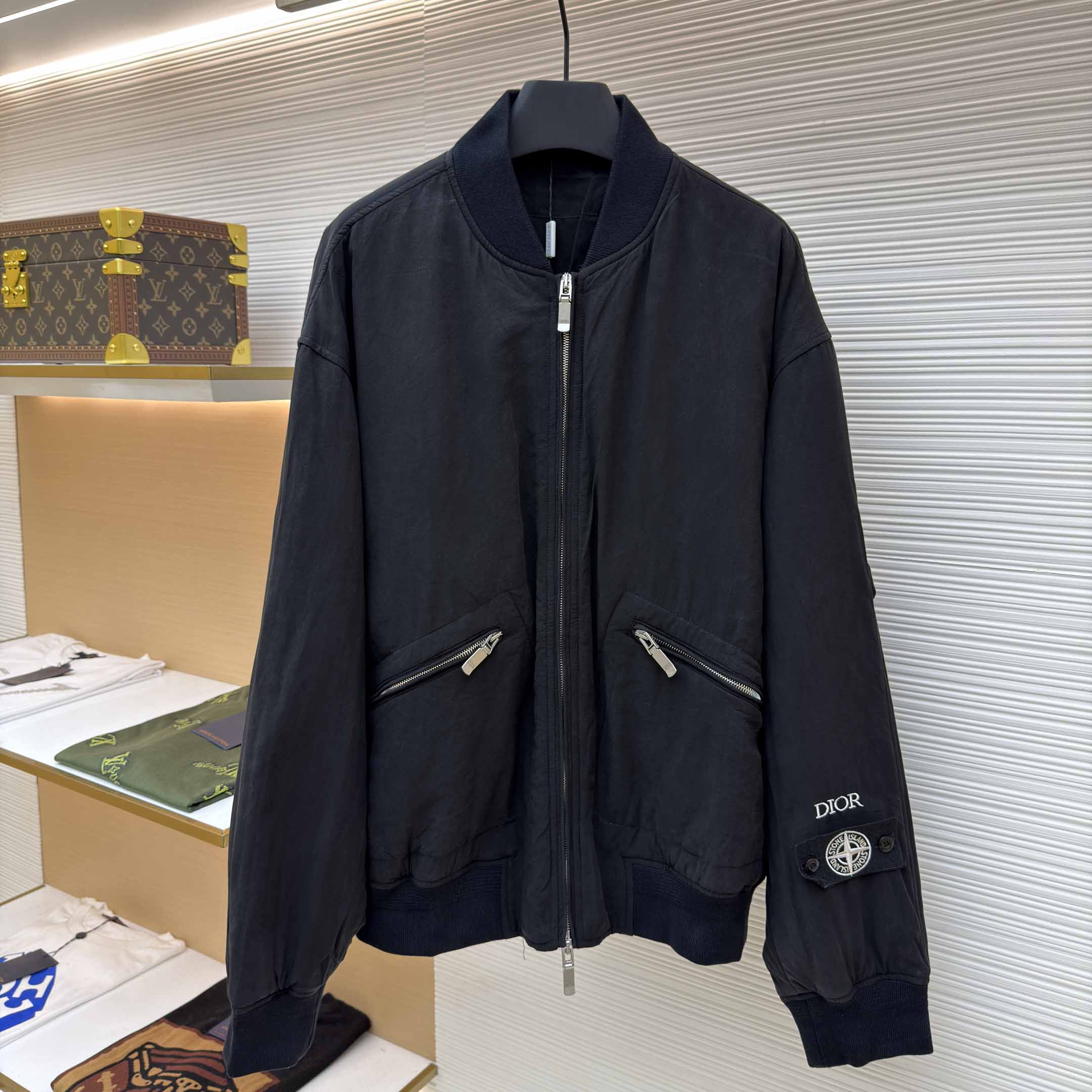 Dior x Stone Island Habotai Silk Blend Bomber Jacket Black  - EUR FASHION