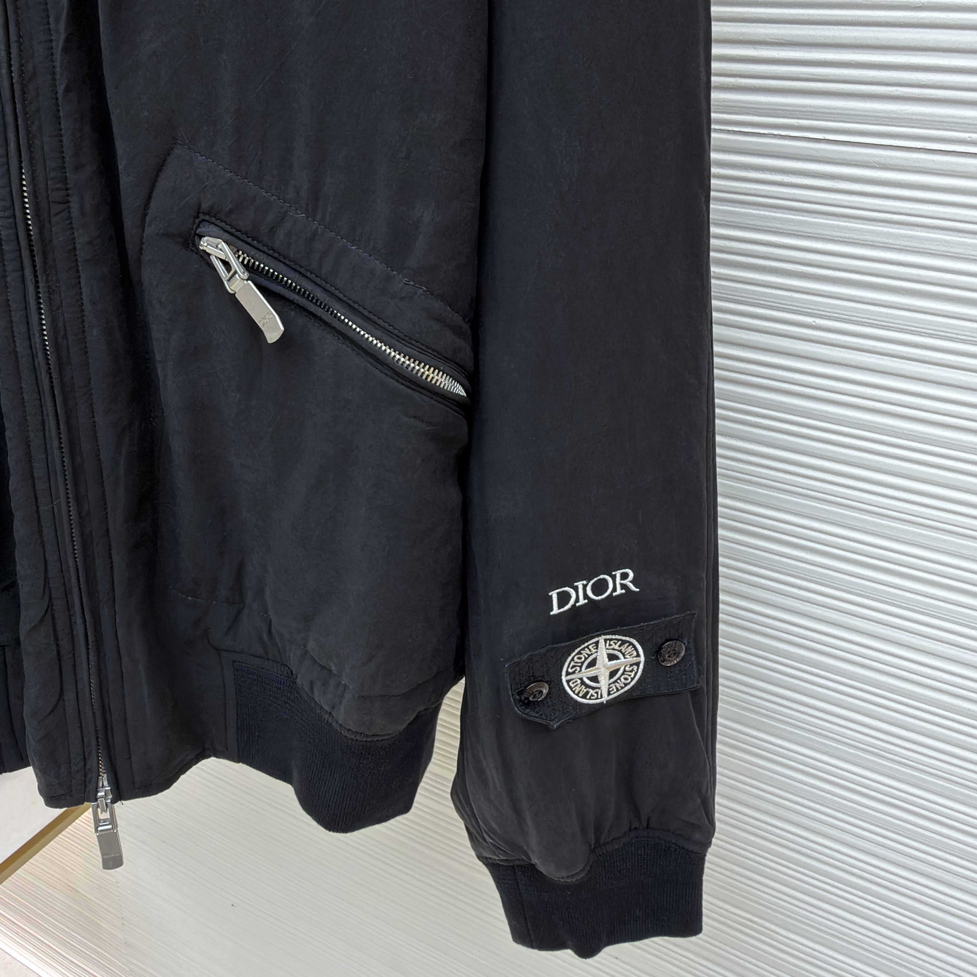 Dior x Stone Island Habotai Silk Blend Bomber Jacket Black  - EUR FASHION