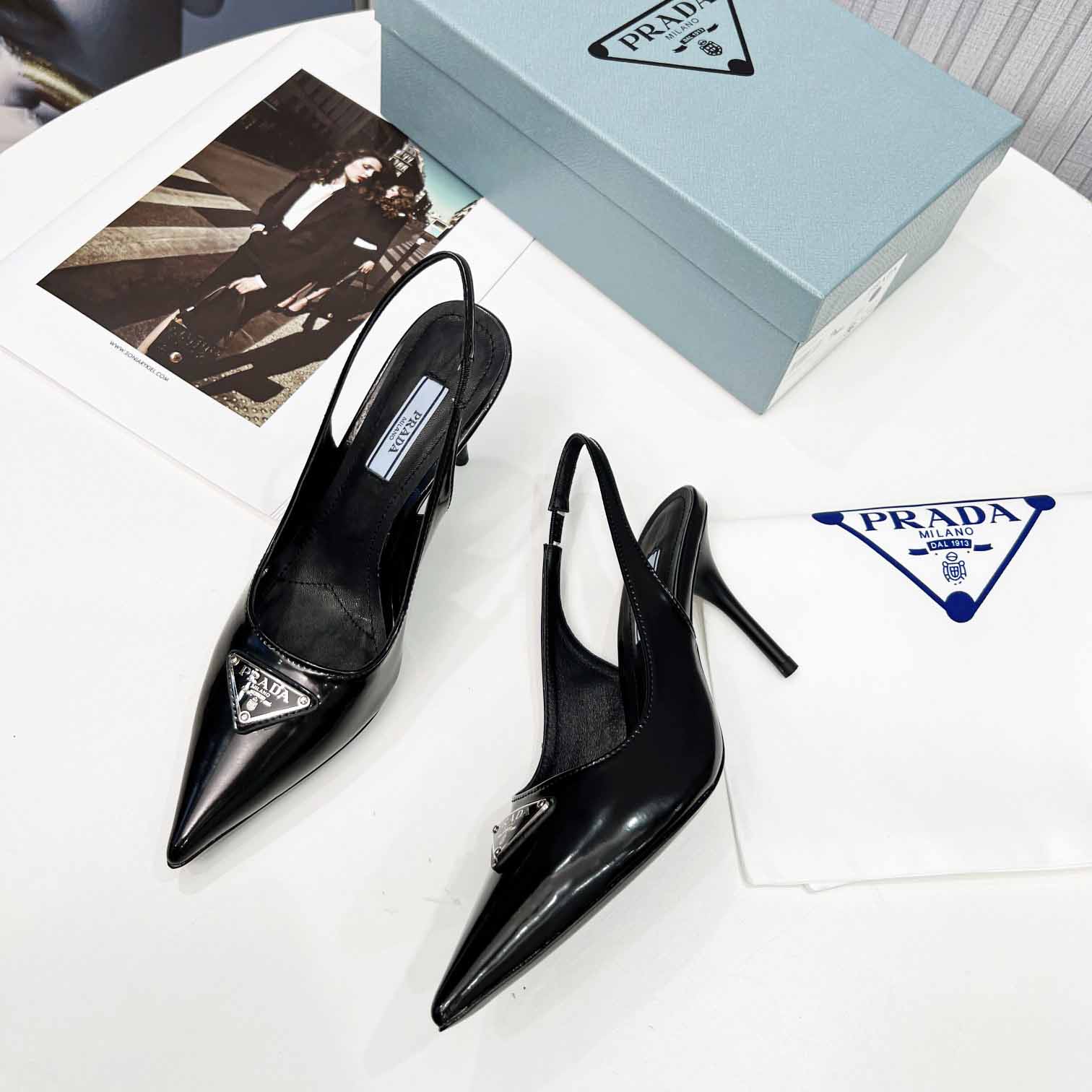 Prada Brushed Leather Slingback Pumps - EUR FASHION