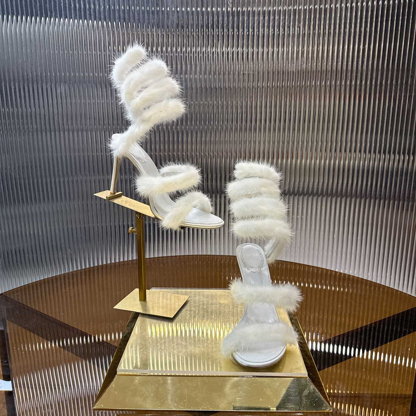 Rene Caovilla Lapin Fur-embellished 95mm Sandal   - EUR FASHION