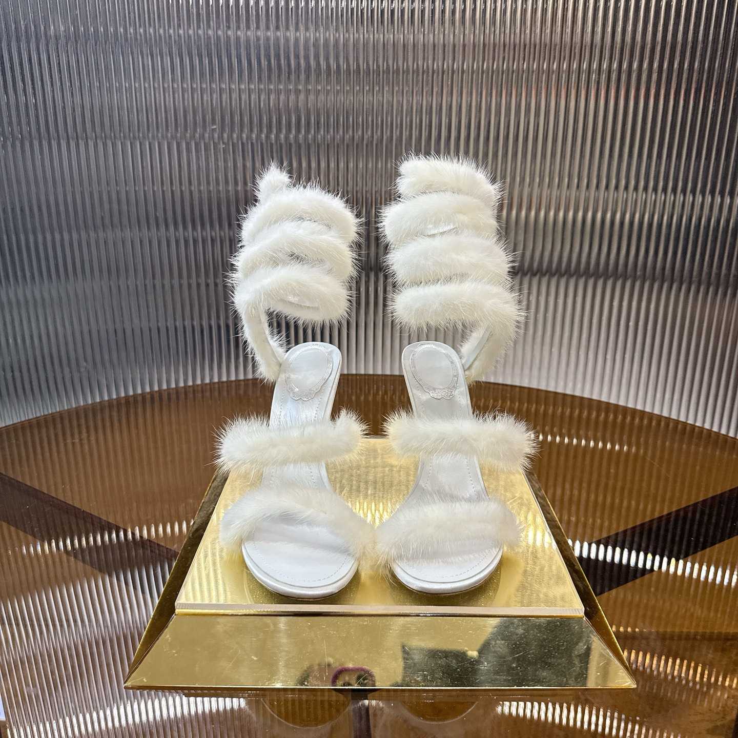 Rene Caovilla Lapin Fur-embellished 95mm Sandal   - EUR FASHION