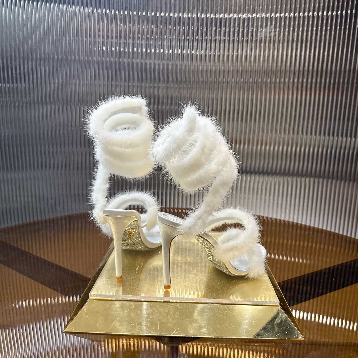 Rene Caovilla Lapin Fur-embellished 95mm Sandal   - EUR FASHION