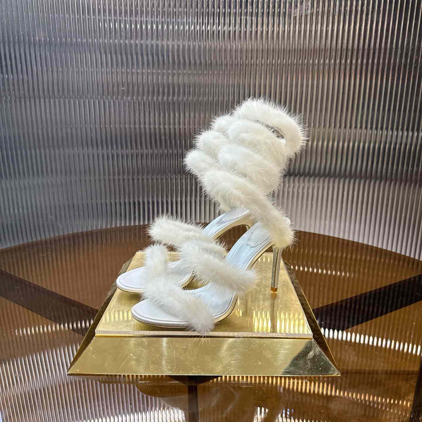 Rene Caovilla Lapin Fur-embellished 95mm Sandal   - EUR FASHION