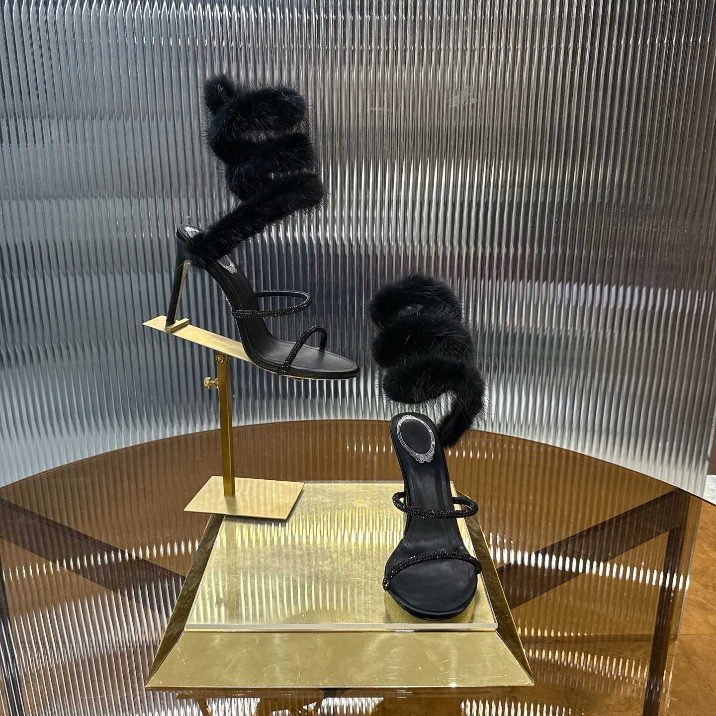 Rene Caovilla Lapin Fur-embellished 95mm Sandal   - EUR FASHION