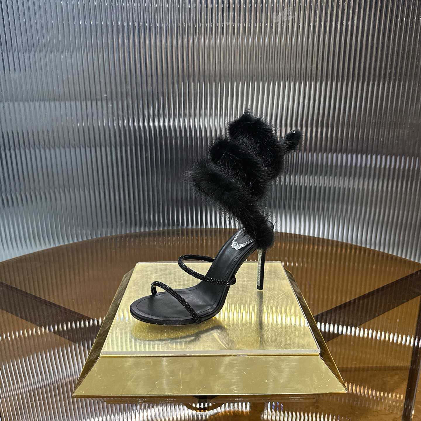 Rene Caovilla Lapin Fur-embellished 95mm Sandal   - EUR FASHION