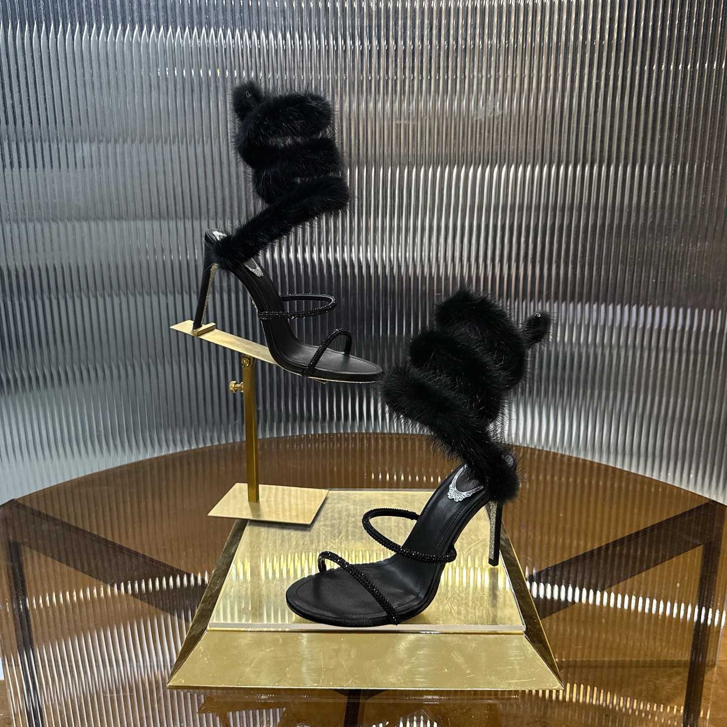 Rene Caovilla Lapin Fur-embellished 95mm Sandal   - EUR FASHION