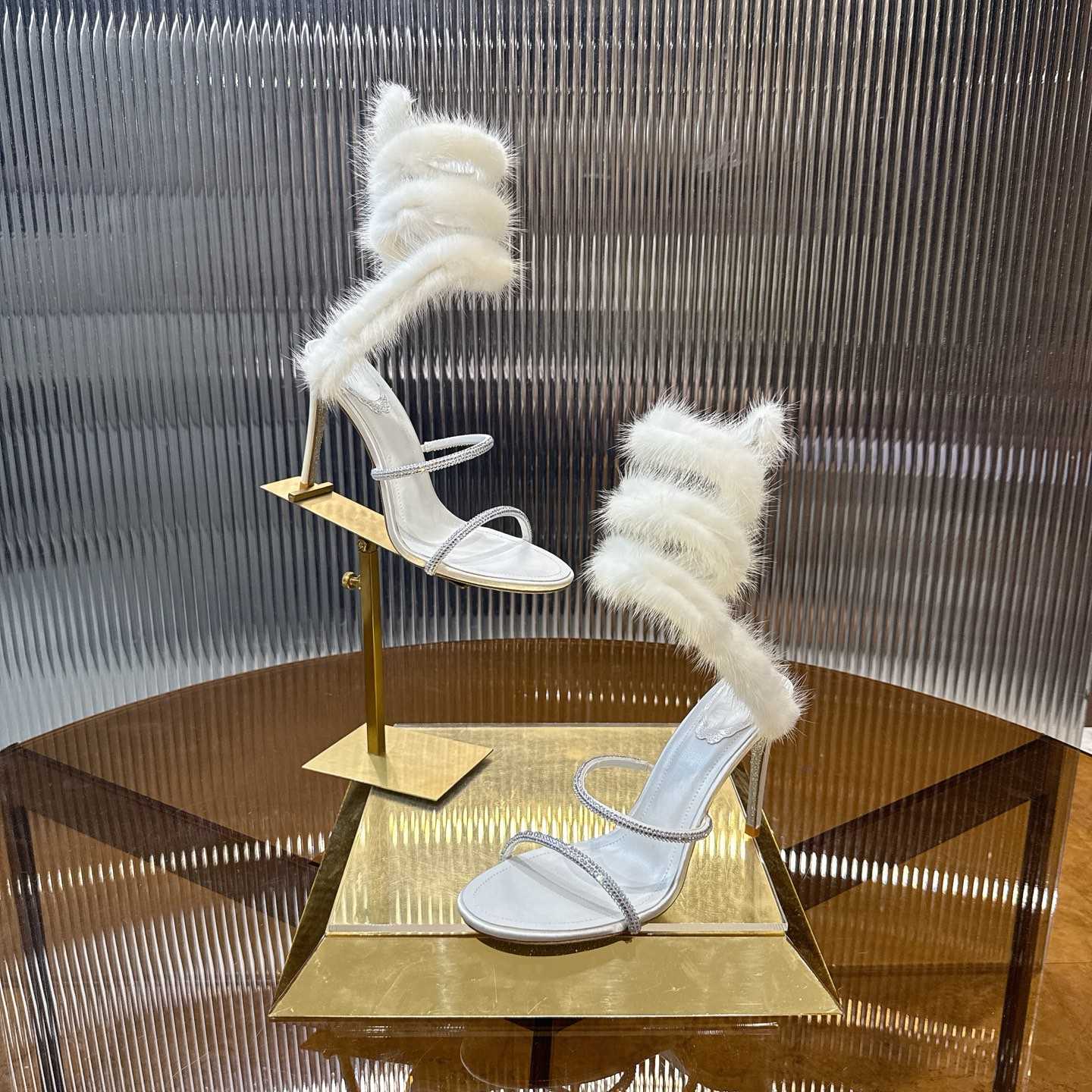 Rene Caovilla Lapin Fur-embellished 95mm Sandal   - EUR FASHION