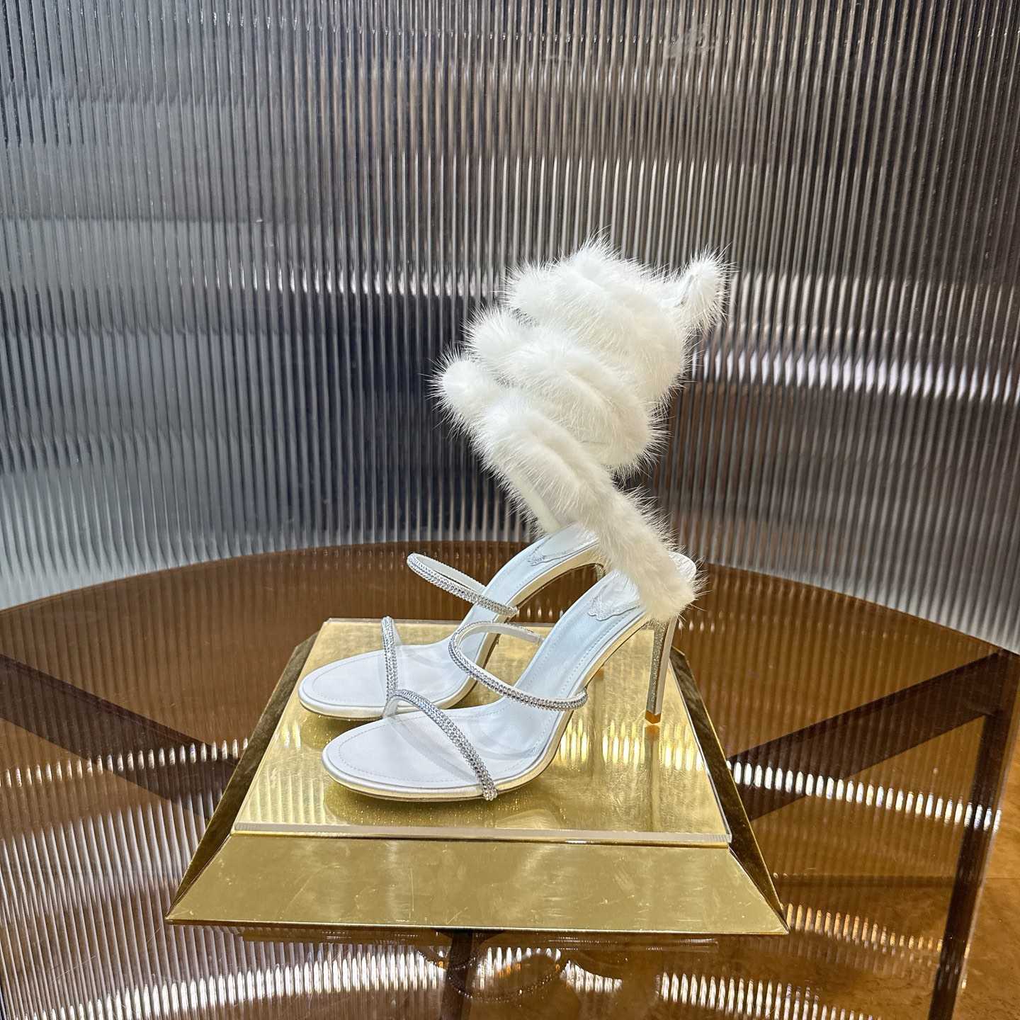 Rene Caovilla Lapin Fur-embellished 95mm Sandal   - EUR FASHION