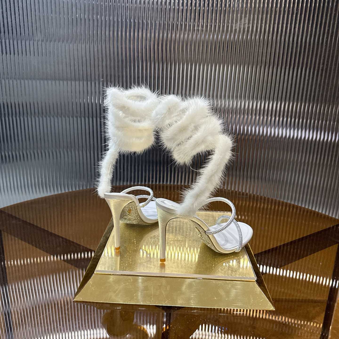 Rene Caovilla Lapin Fur-embellished 95mm Sandal   - EUR FASHION