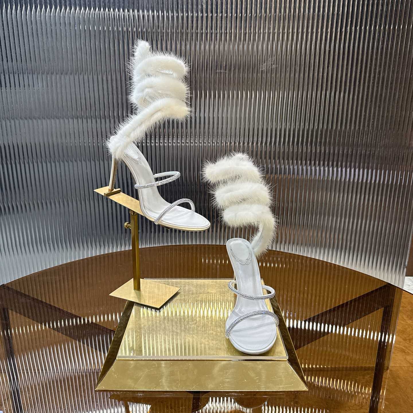 Rene Caovilla Lapin Fur-embellished 95mm Sandal   - EUR FASHION