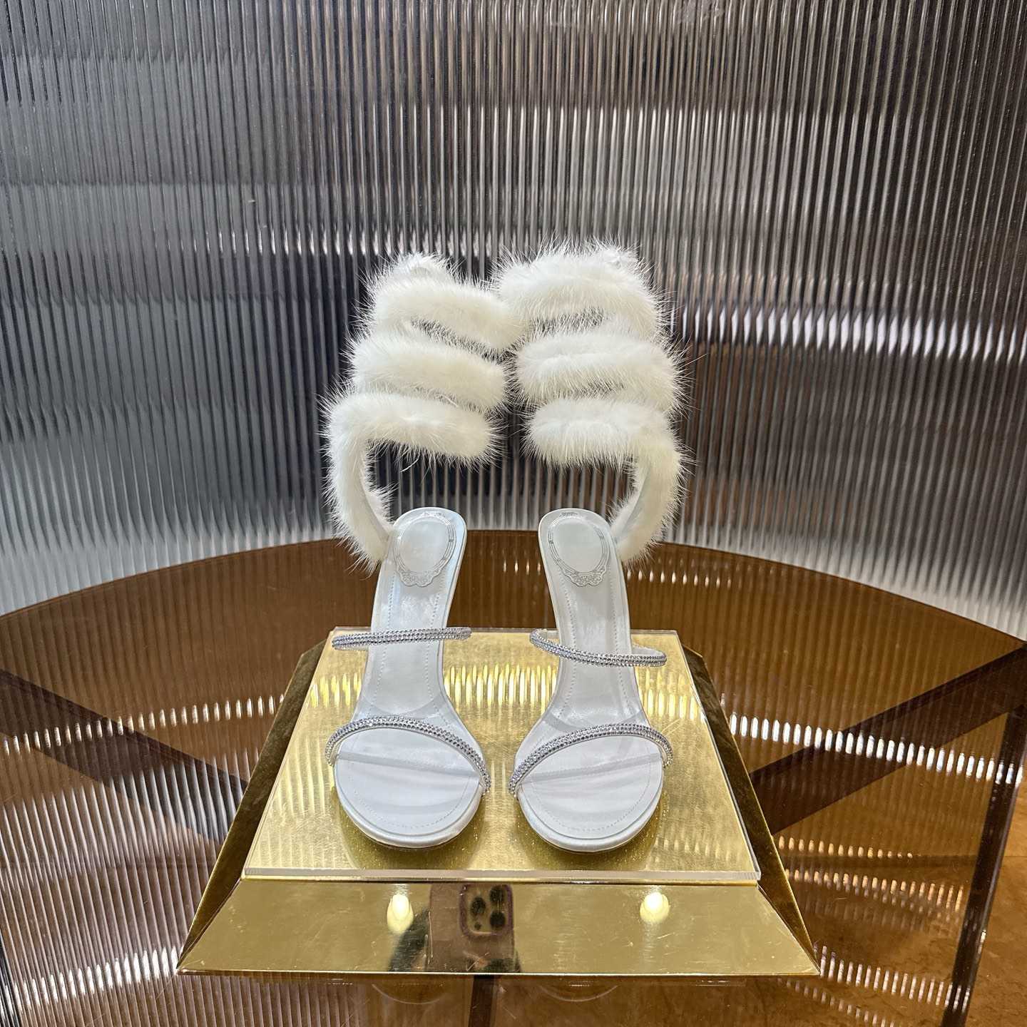 Rene Caovilla Lapin Fur-embellished 95mm Sandal   - EUR FASHION