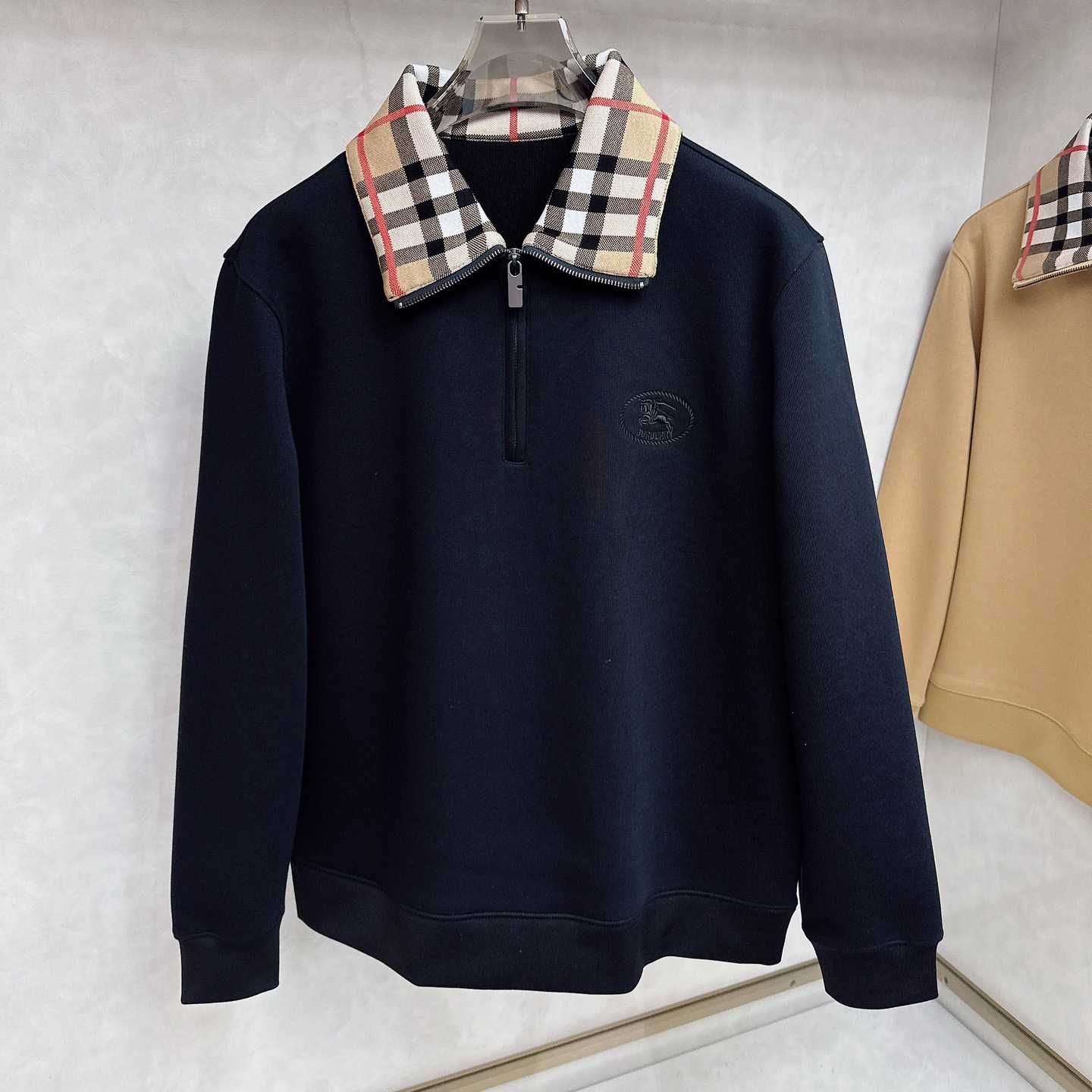Burberry Check Collar Cotton Half-zip Sweatshirt - EUR FASHION
