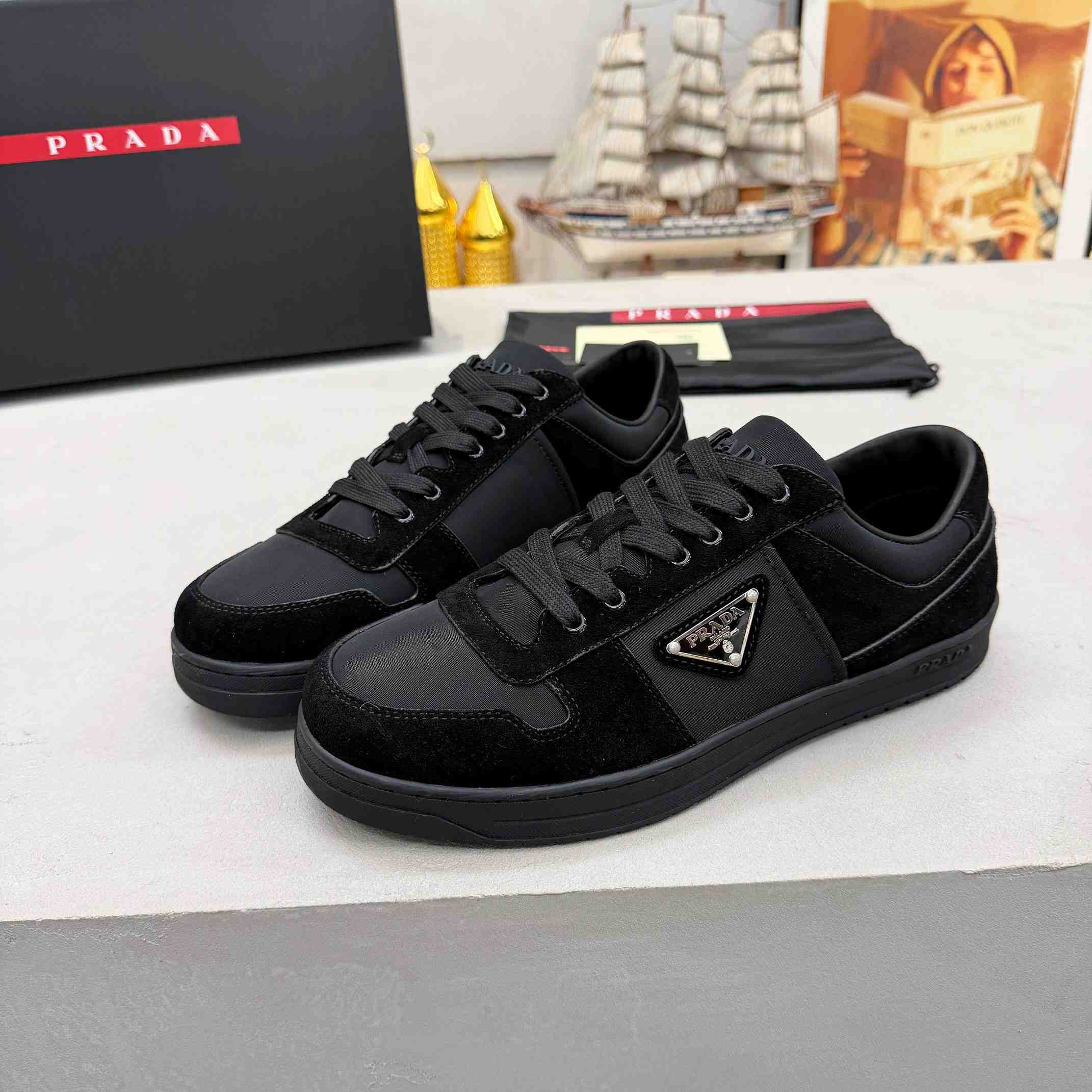 Prada Downtown Re-Nylon And Suede Sneakers - EUR FASHION