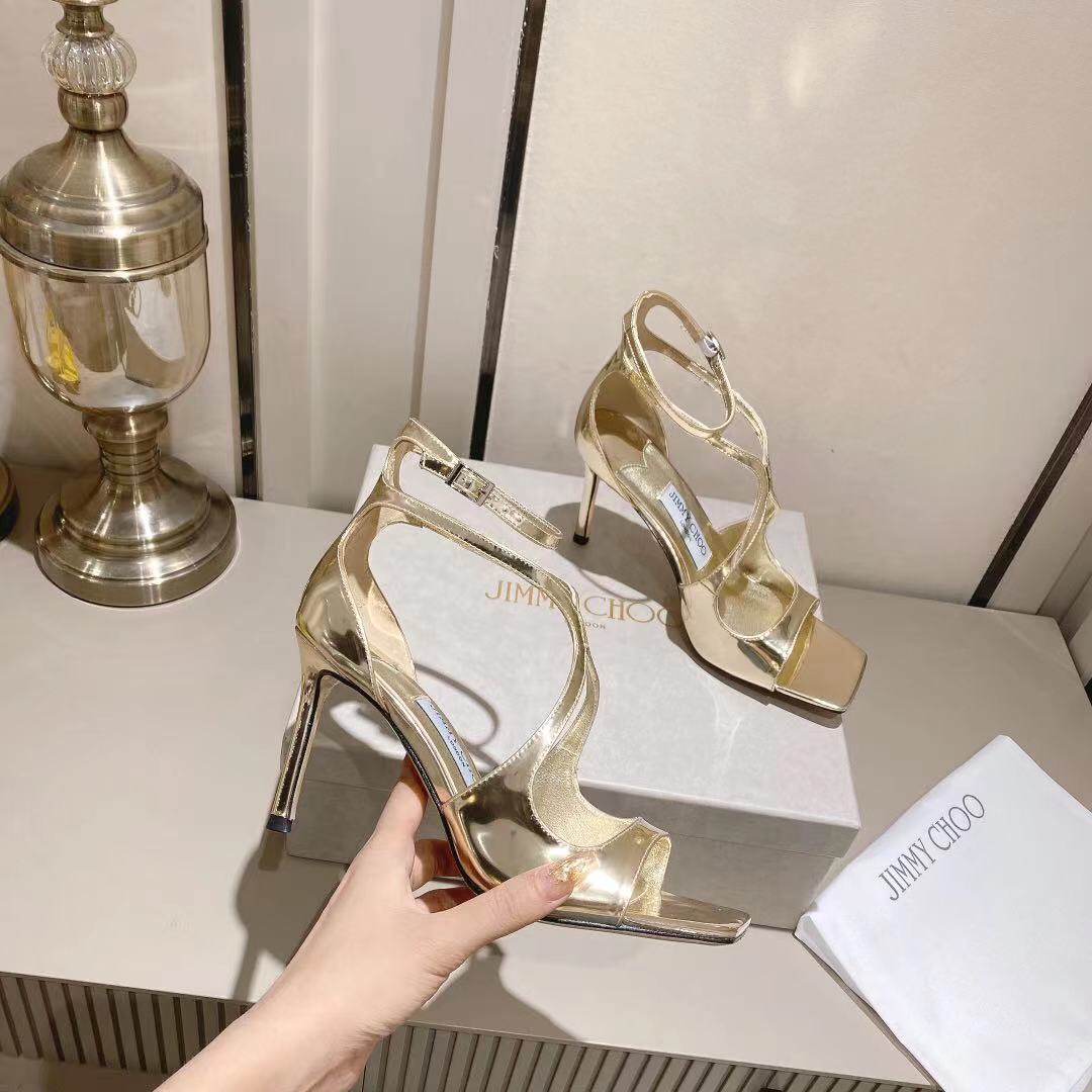 Jimmy Choo Gold Liquid Metal Leather Sandals  - EUR FASHION