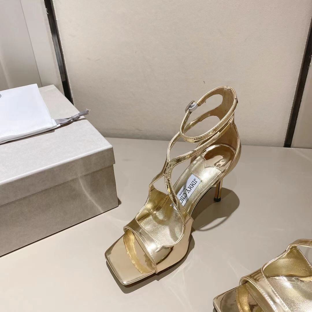 Jimmy Choo Gold Liquid Metal Leather Sandals  - EUR FASHION