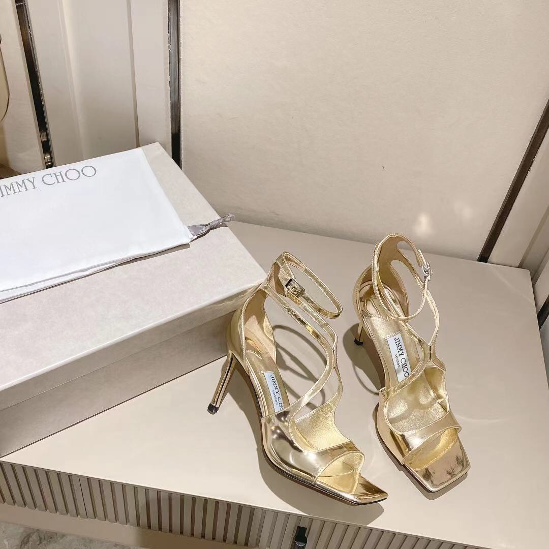 Jimmy Choo Gold Liquid Metal Leather Sandals  - EUR FASHION