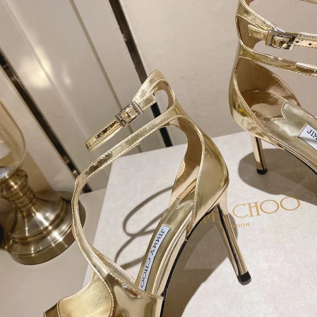 Jimmy Choo Gold Liquid Metal Leather Sandals  - EUR FASHION