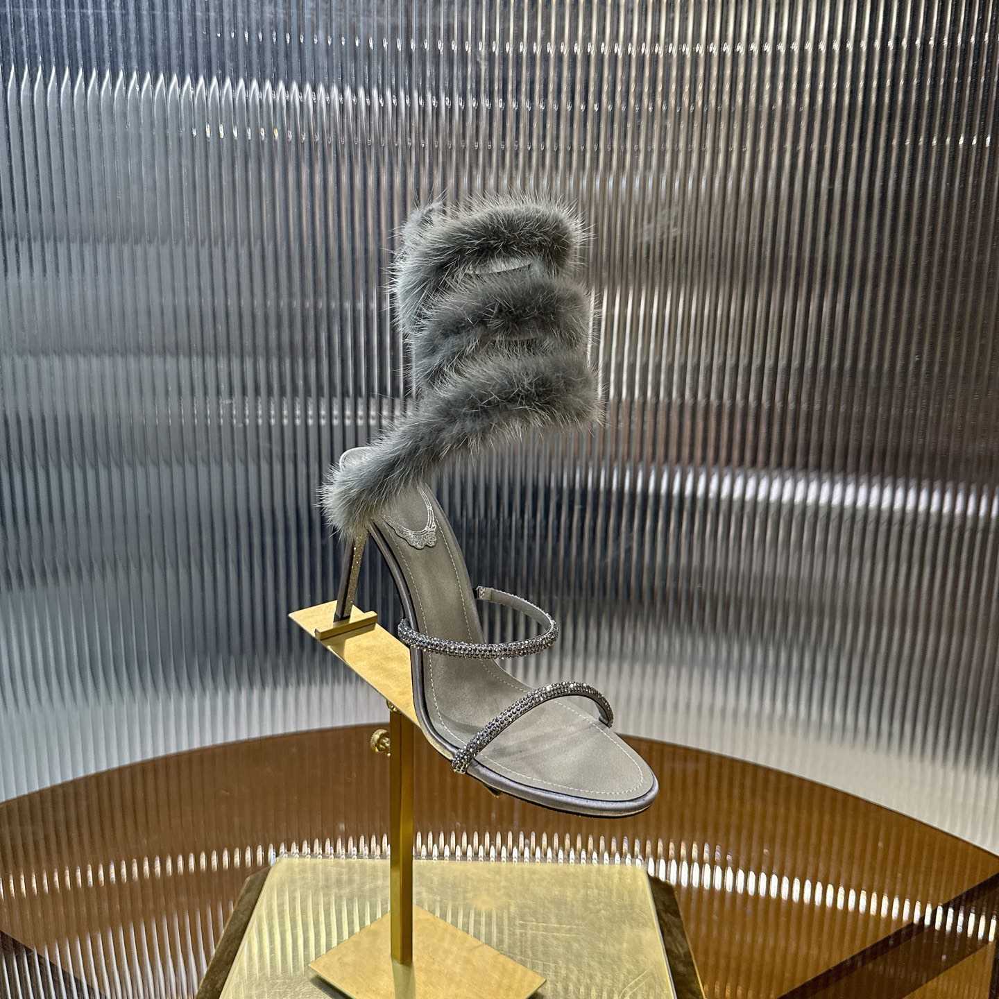 Rene Caovilla Lapin Fur-embellished 95mm Sandal   - EUR FASHION