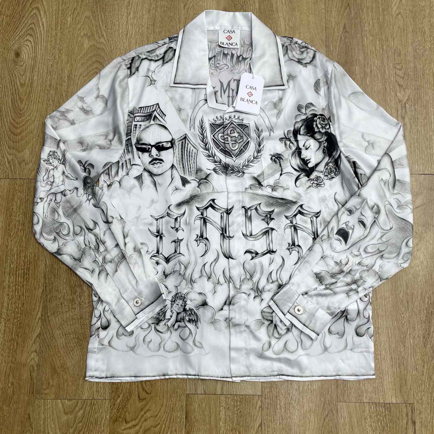 Casablanca Tattoo Long Sleeve Silk Shirt   CA3549 - EUR FASHION
