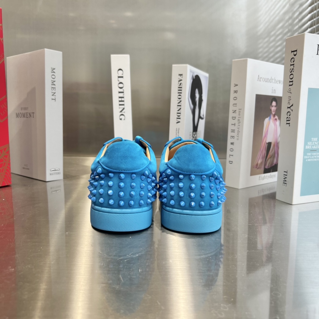 Christian Louboutin Louis Junior Spikes Orlato Flat 'Blue' - EUR FASHION