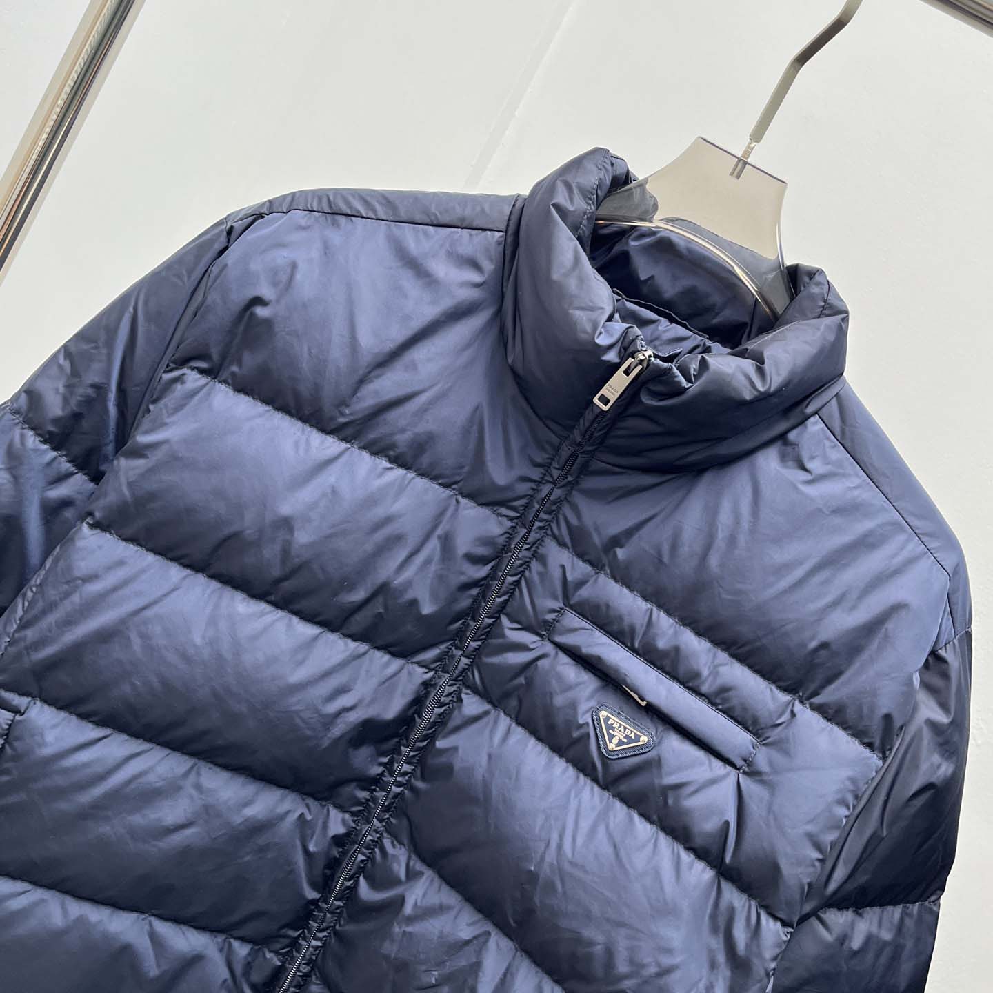 Prada Re-nylon Down Jacket In Navy Blue - EUR FASHION