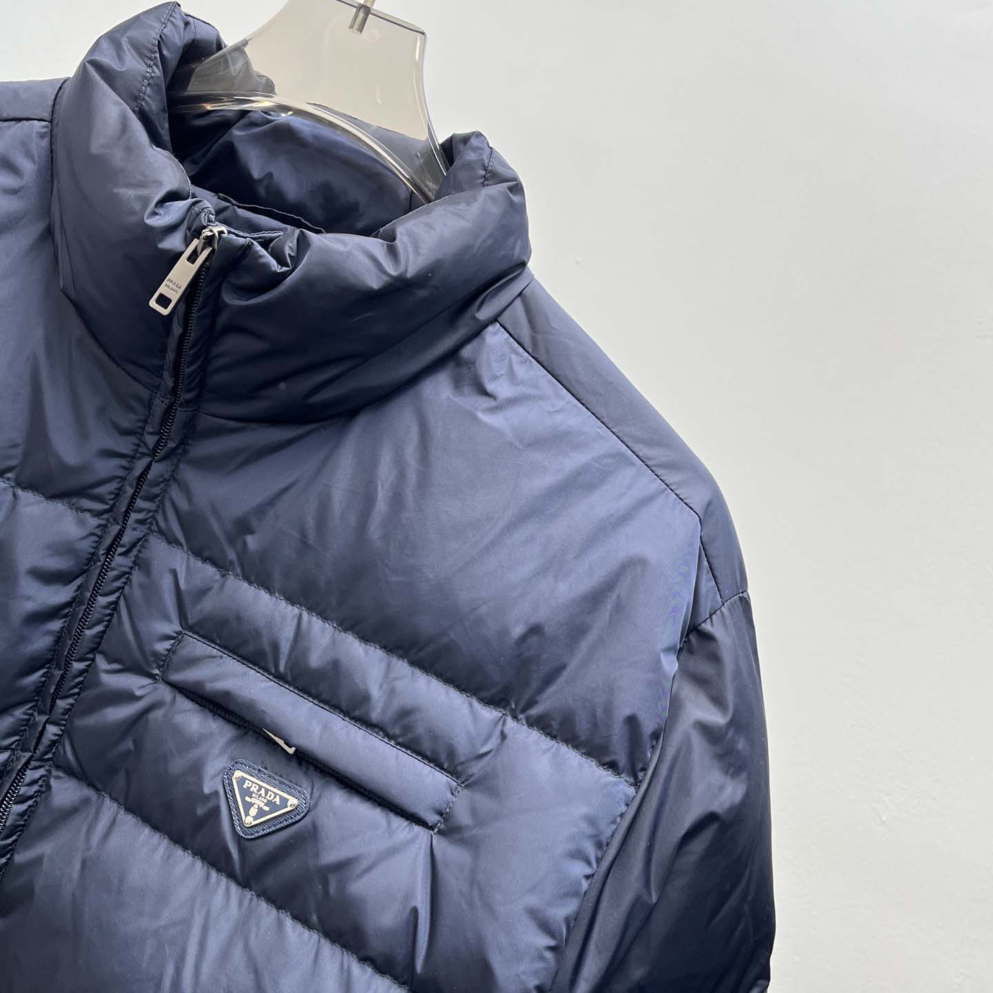 Prada Re-nylon Down Jacket In Navy Blue - EUR FASHION