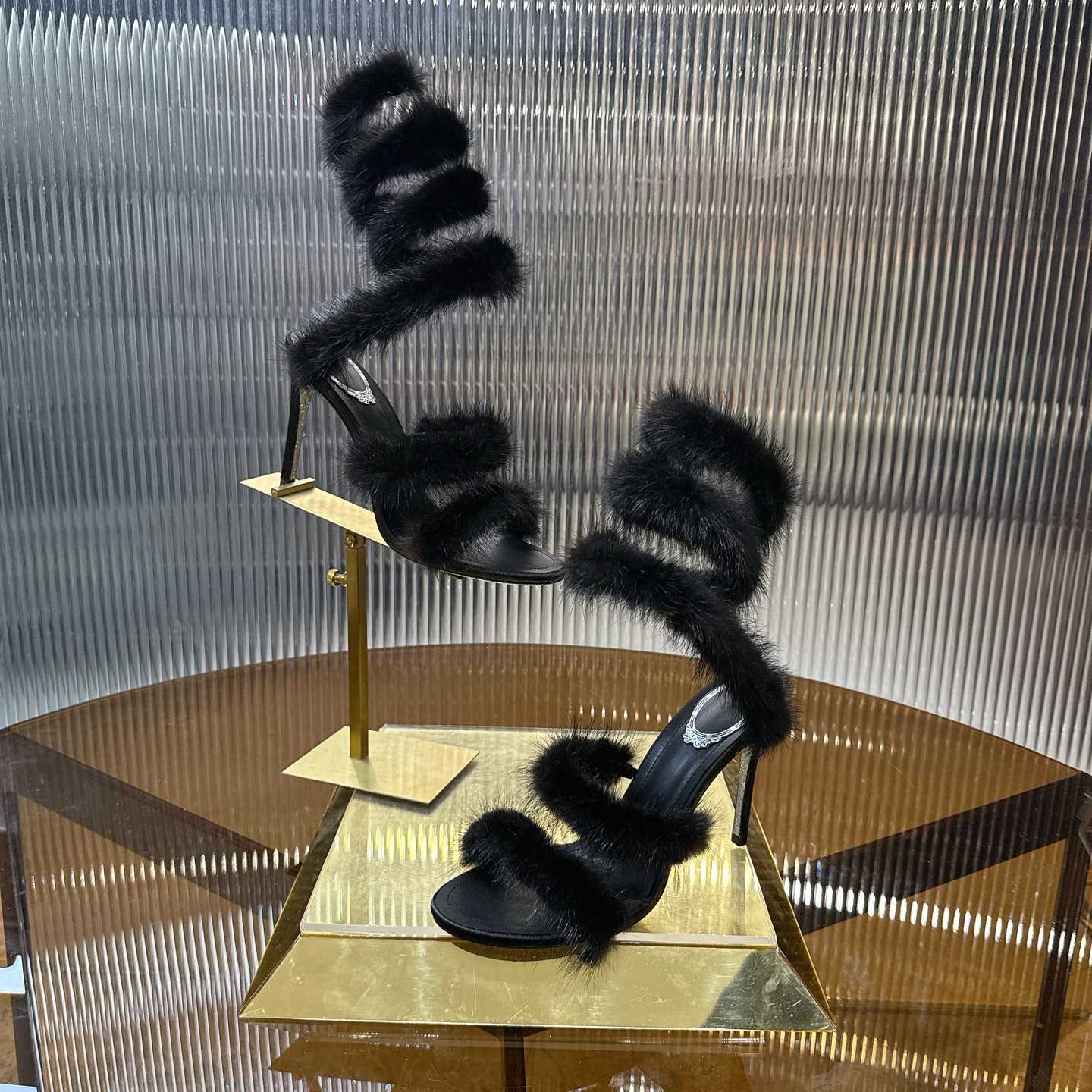 Rene Caovilla Lapin Fur-embellished 95mm Sandal   - EUR FASHION