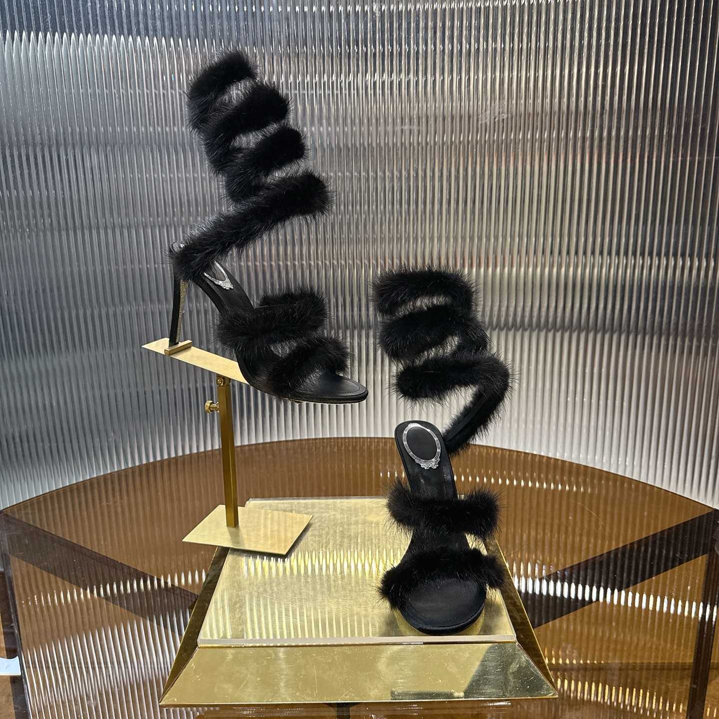 Rene Caovilla Lapin Fur-embellished 95mm Sandal   - EUR FASHION