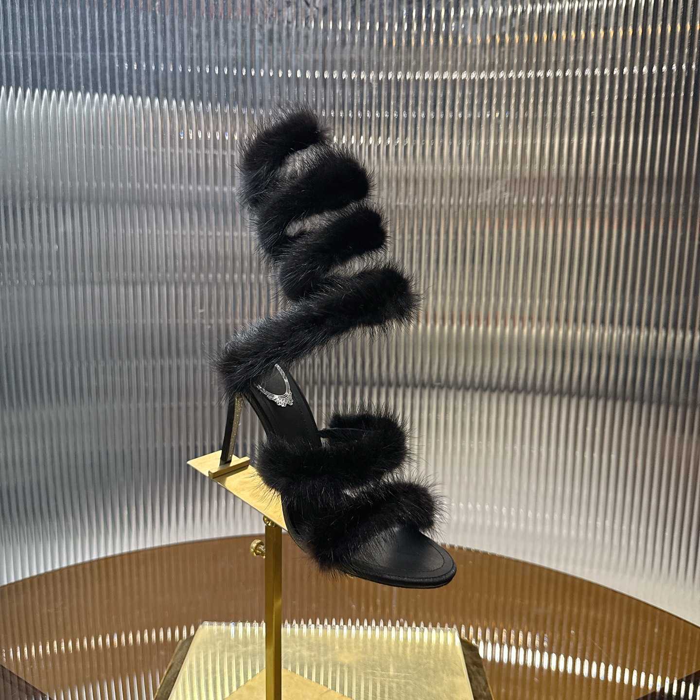 Rene Caovilla Lapin Fur-embellished 95mm Sandal   - EUR FASHION