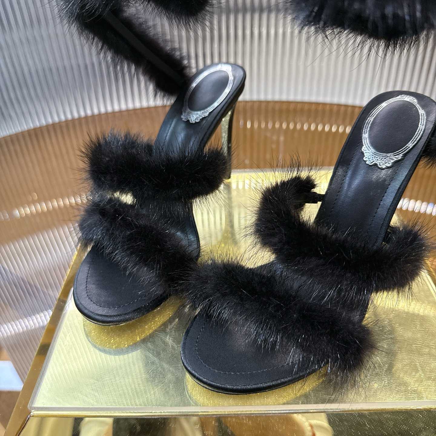 Rene Caovilla Lapin Fur-embellished 95mm Sandal   - EUR FASHION