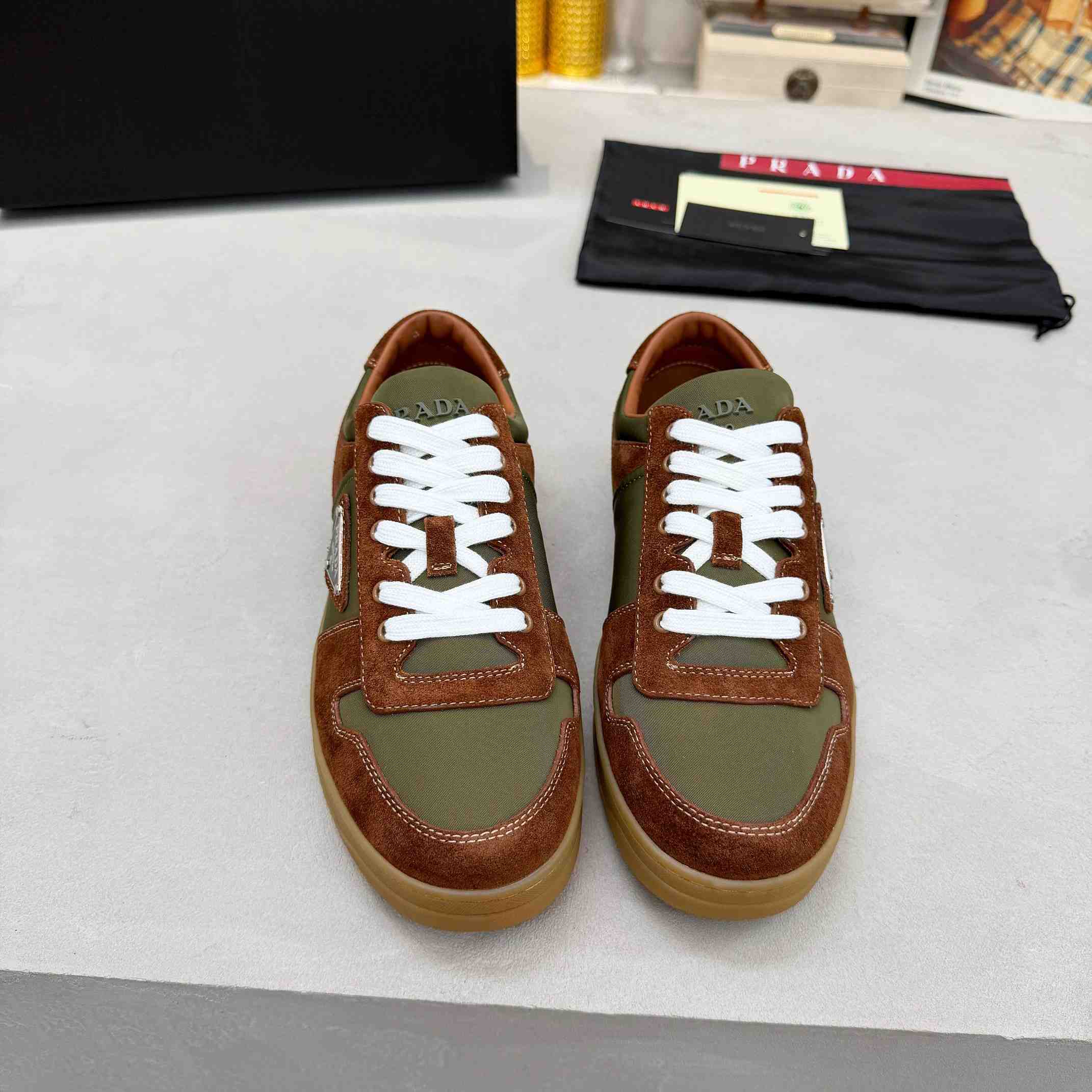 Prada Downtown Re-Nylon And Suede Sneakers - EUR FASHION