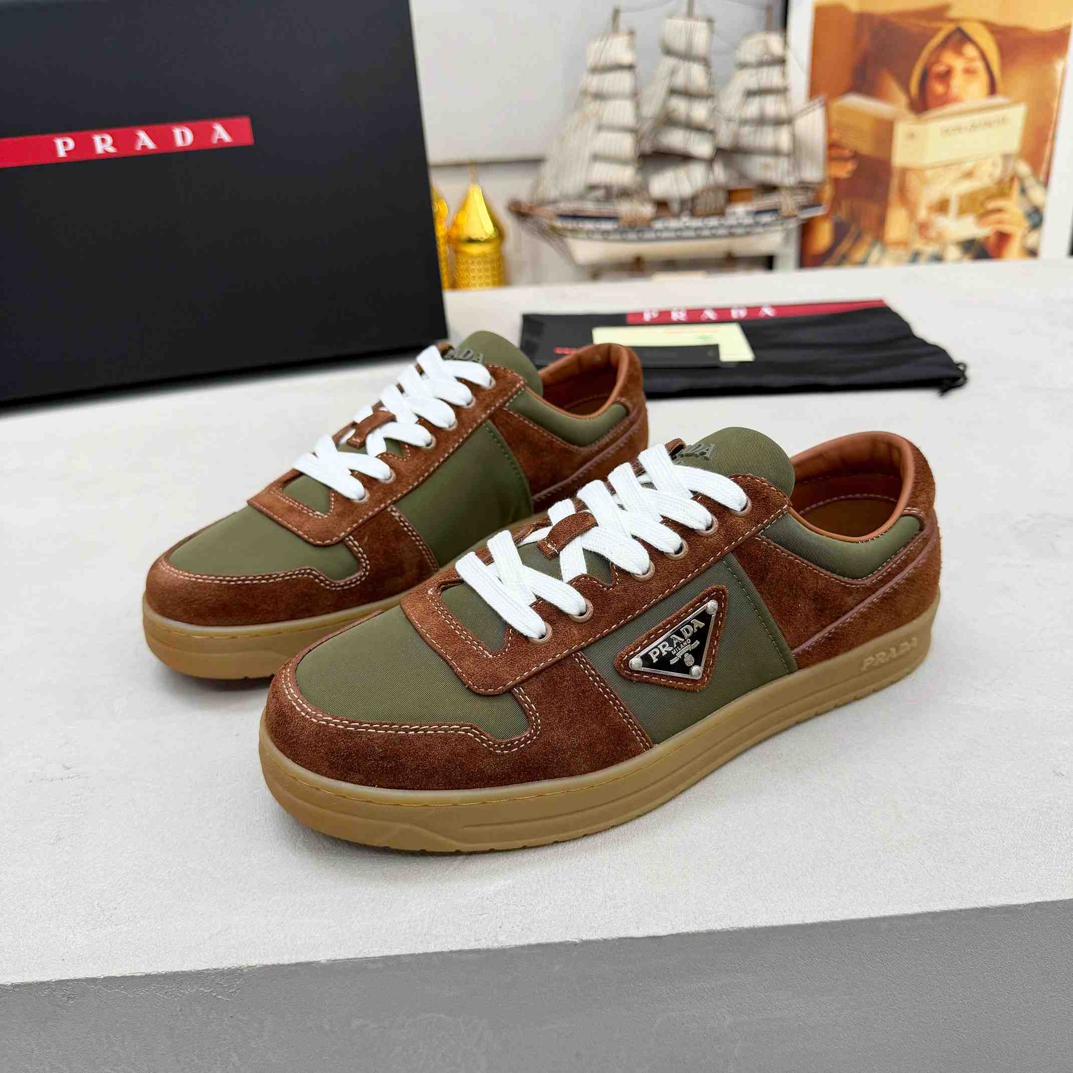 Prada Downtown Re-Nylon And Suede Sneakers - EUR FASHION