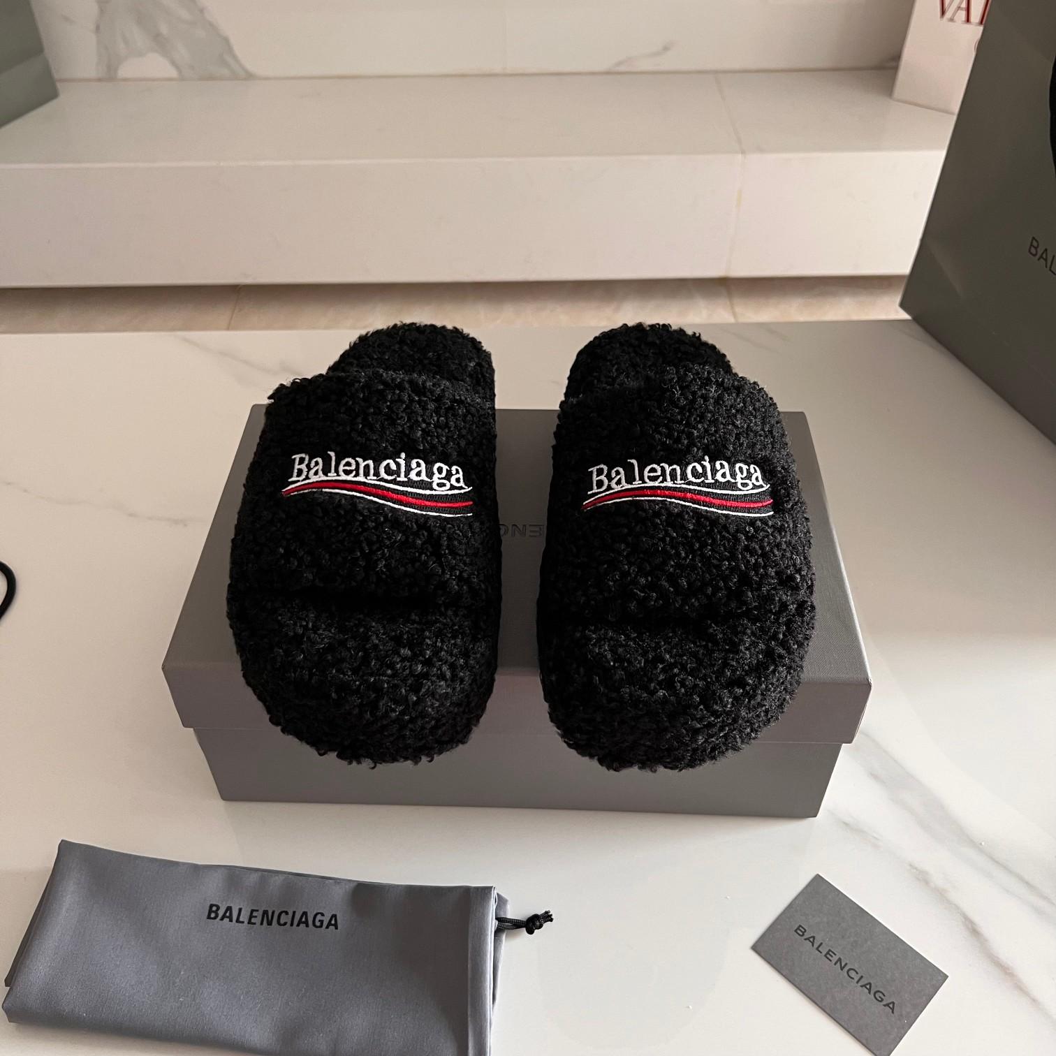 Balenciaga Furry Slide Sandals - EUR FASHION