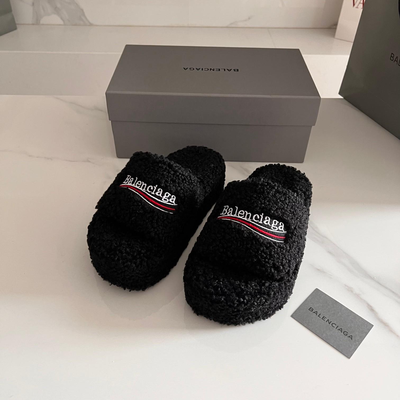 Balenciaga Furry Slide Sandals - EUR FASHION