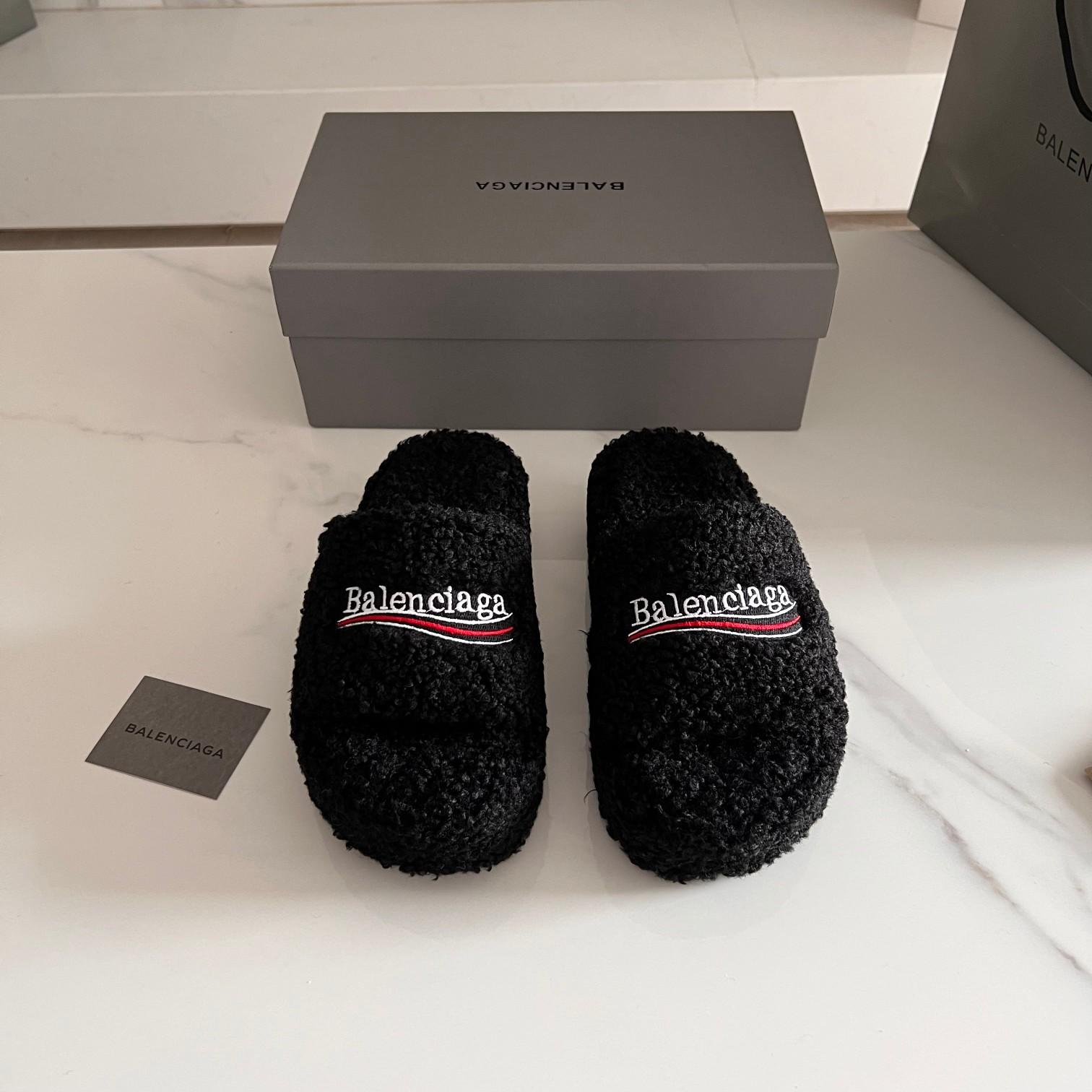Balenciaga Furry Slide Sandals - EUR FASHION